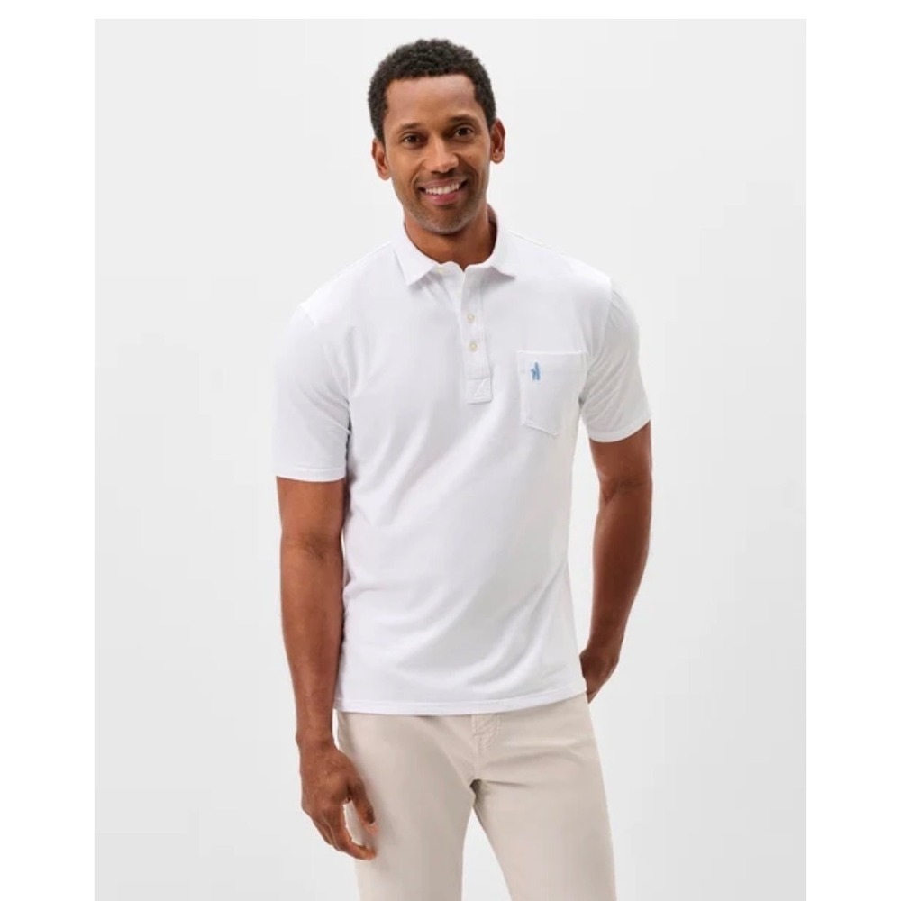 Johnnie-O Mens Hangin Out White Performance Polo Shirt Surfer Logo Size M